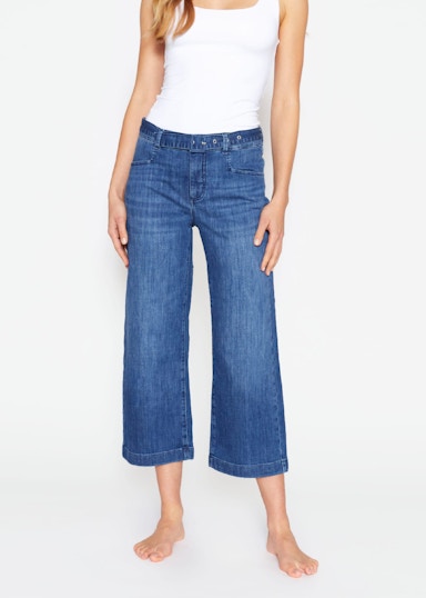 Jeans Cropped Culotte mit Gürtel