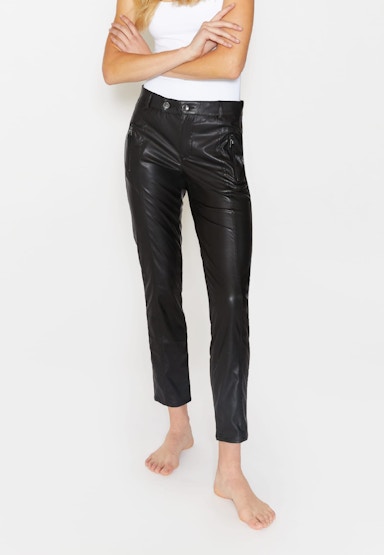 Faux leather pants Slim with decorative seams