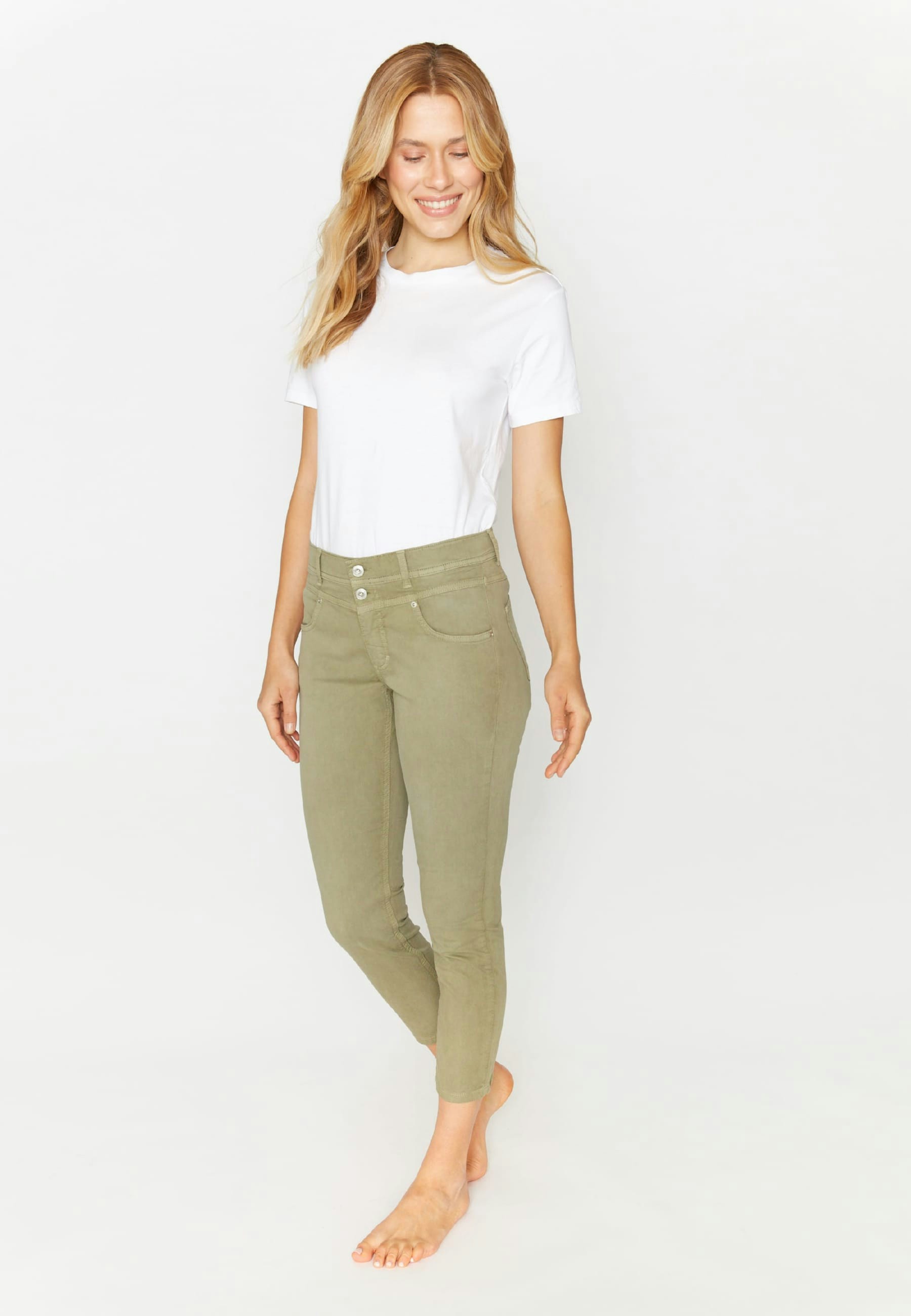 Jeans Ornella Button mit unifarbenem Stoff