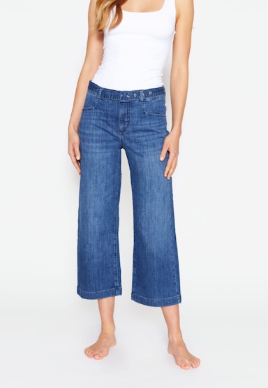 Jeans Cropped Culotte mit GÃ¼rtel