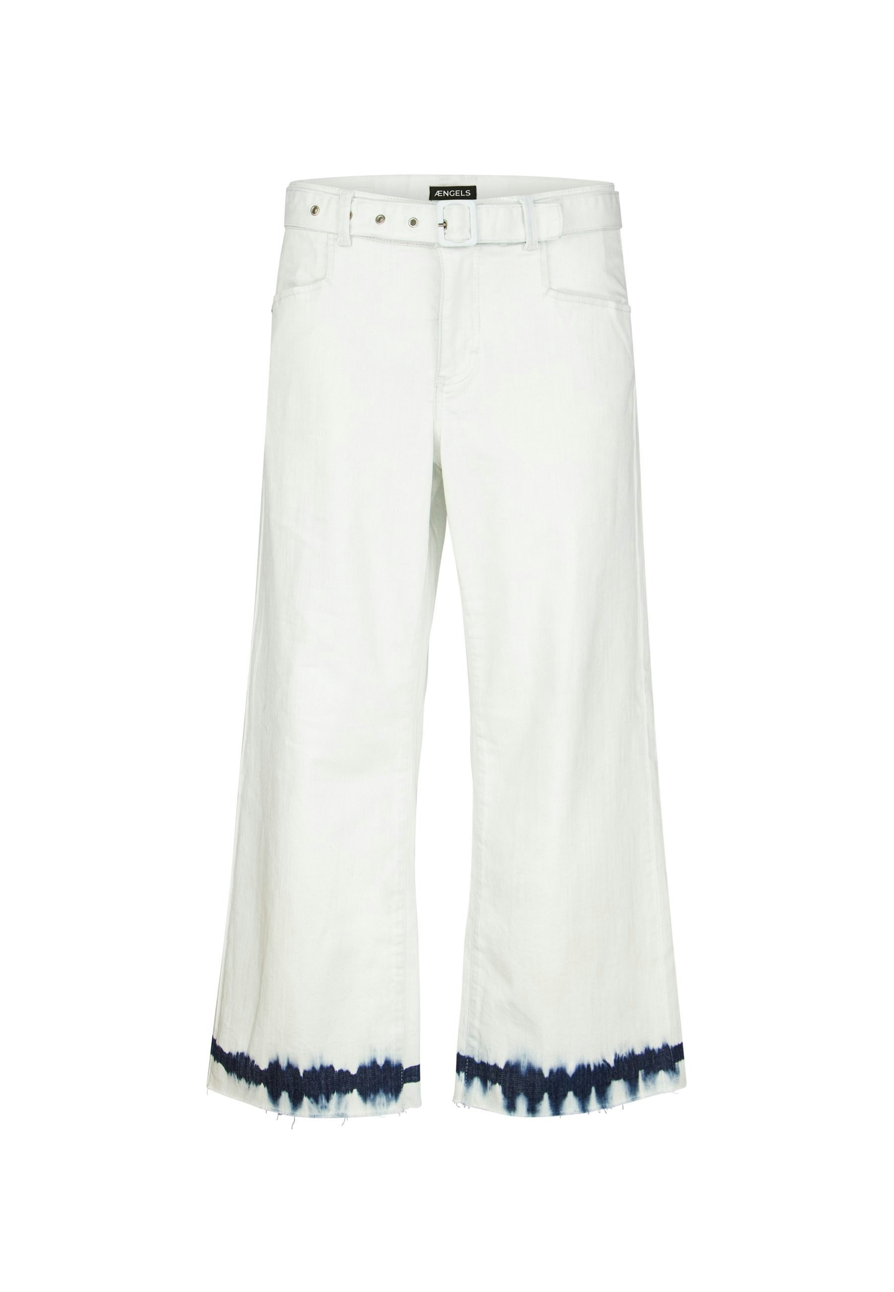 Cropped culotte jeans with batik print