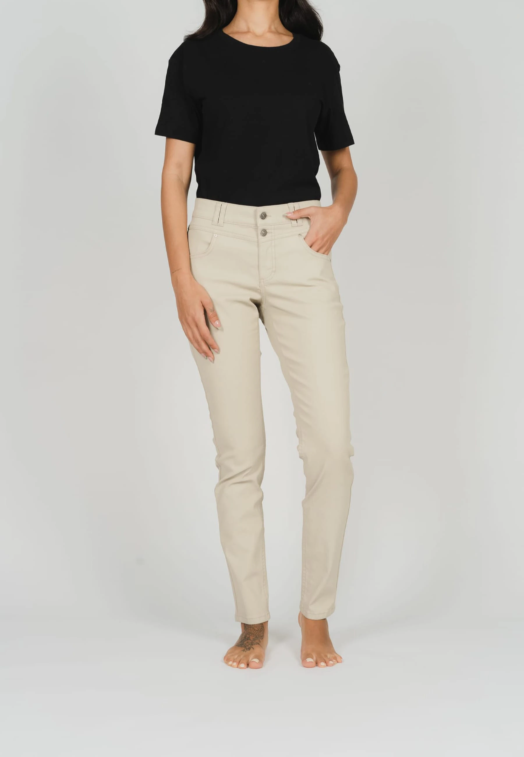 Hose Skinny Button mit Lederoptik
