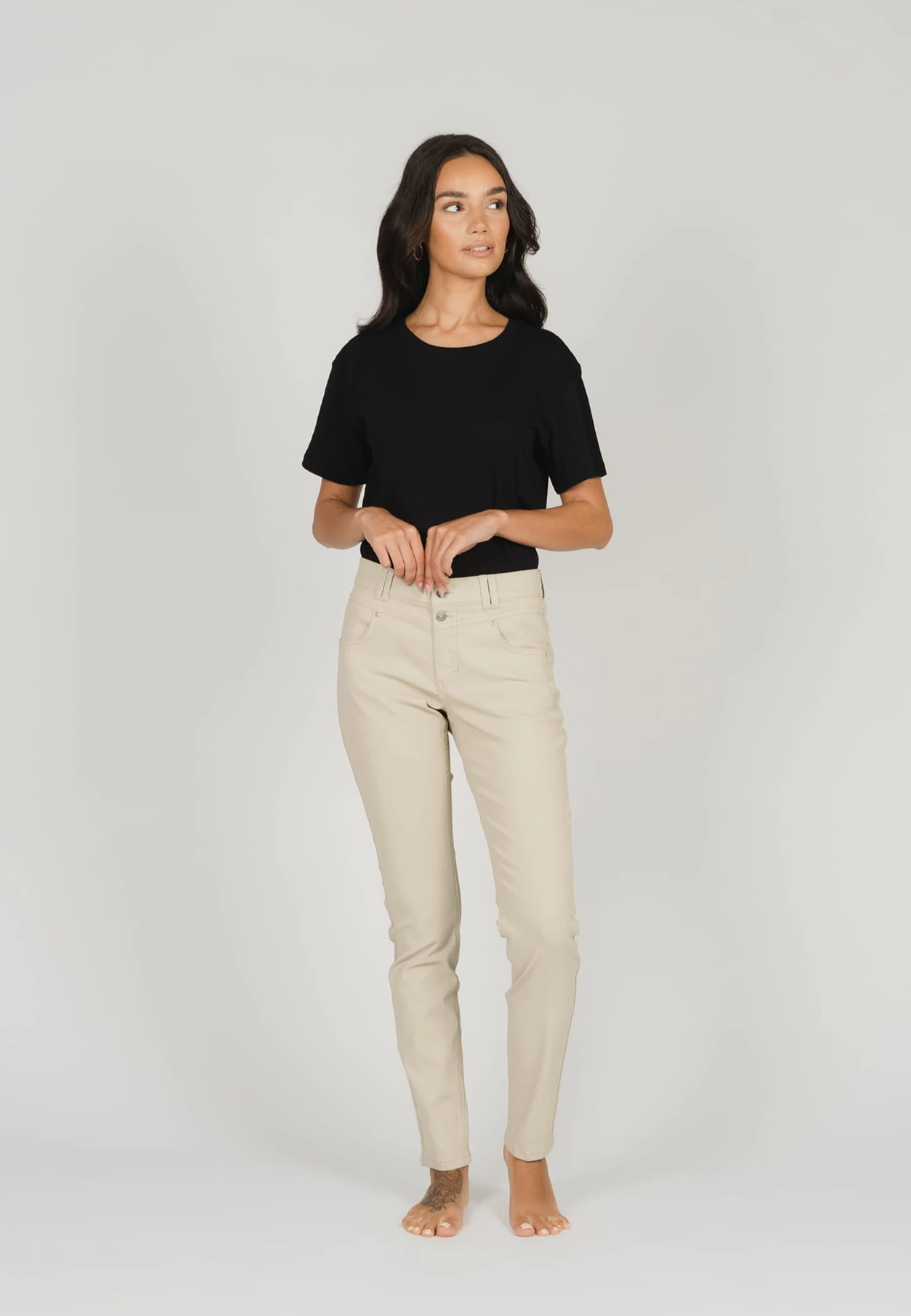 Hose Skinny Button mit Lederoptik