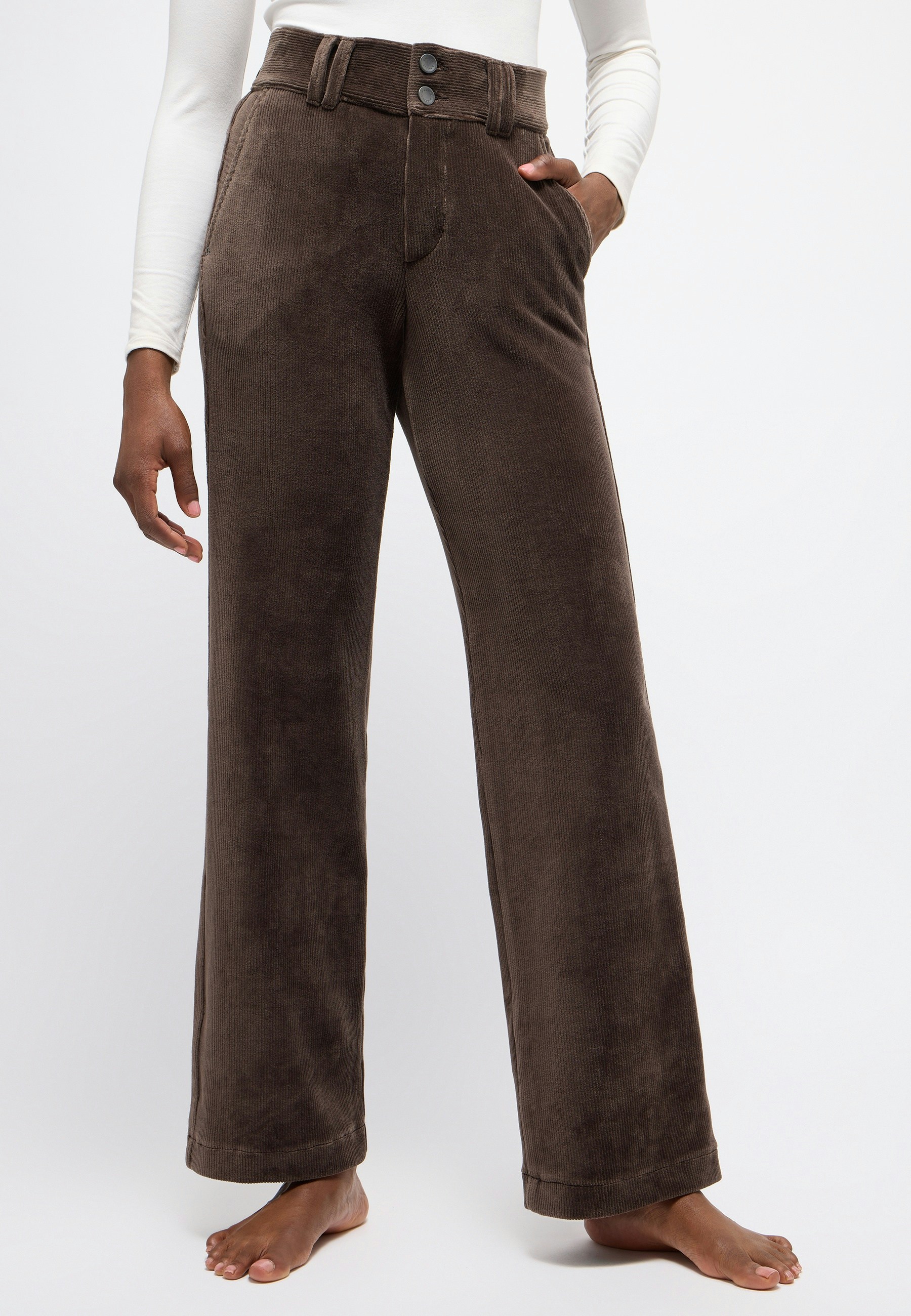 Corduroy Button Wide Leg Pants