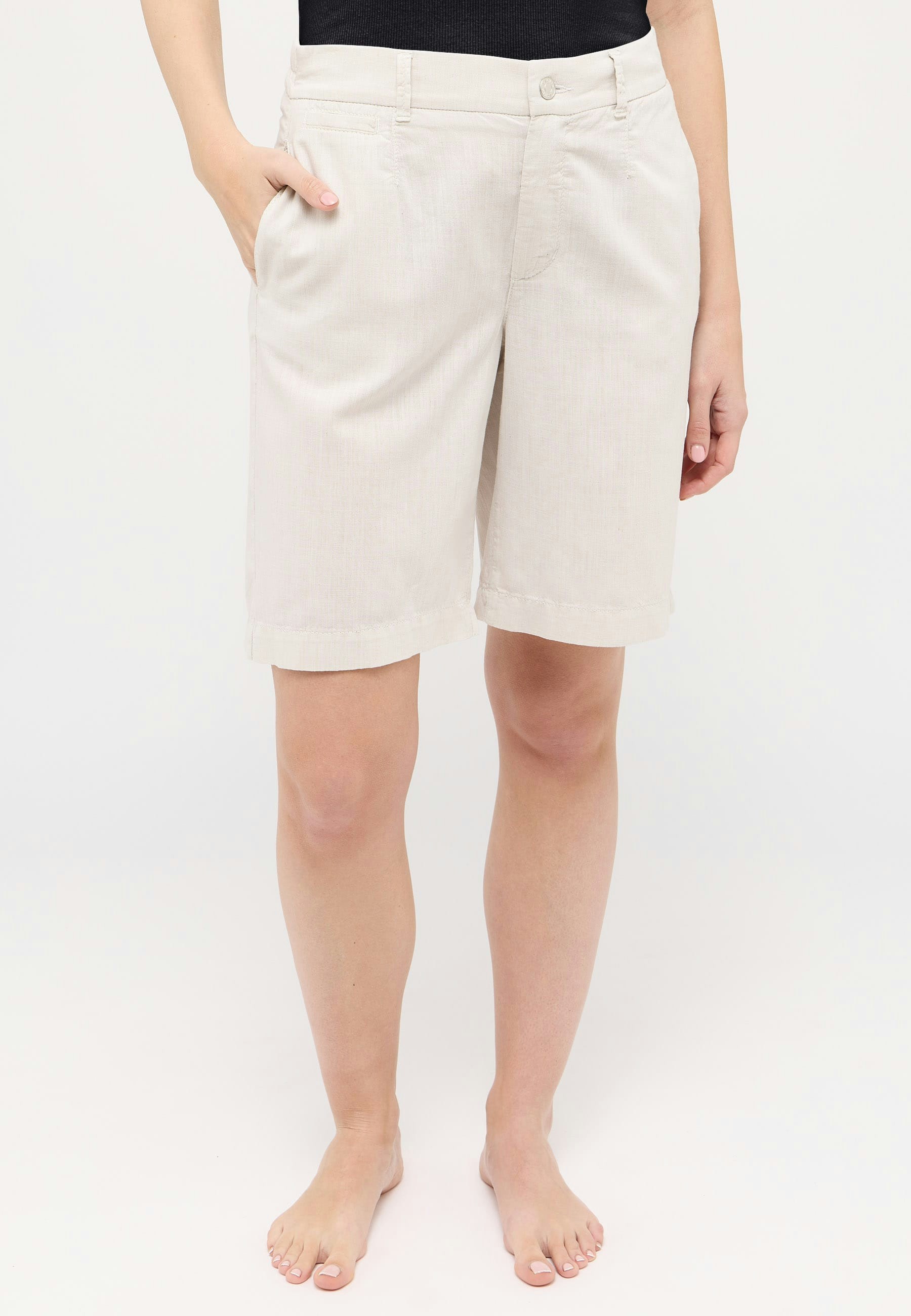 Hose Wide Leg Short mit Leinenoptik