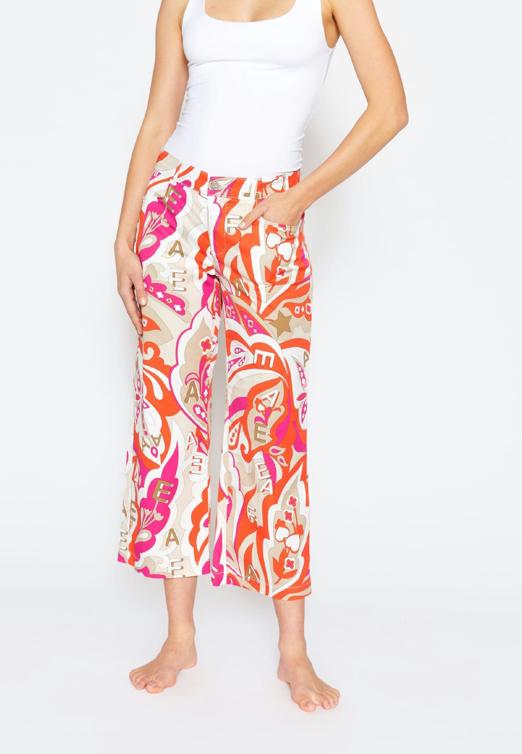Pants Cropped Culotte with retro print