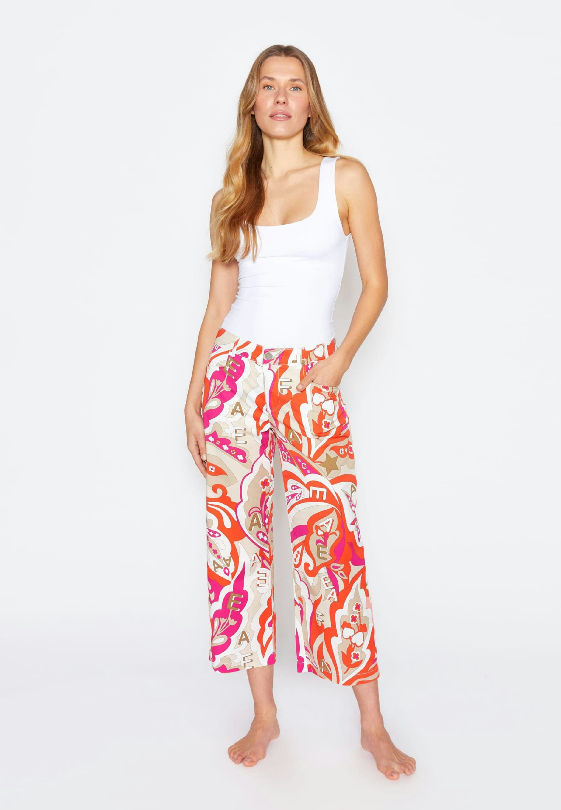 Pants Cropped Culotte with retro print