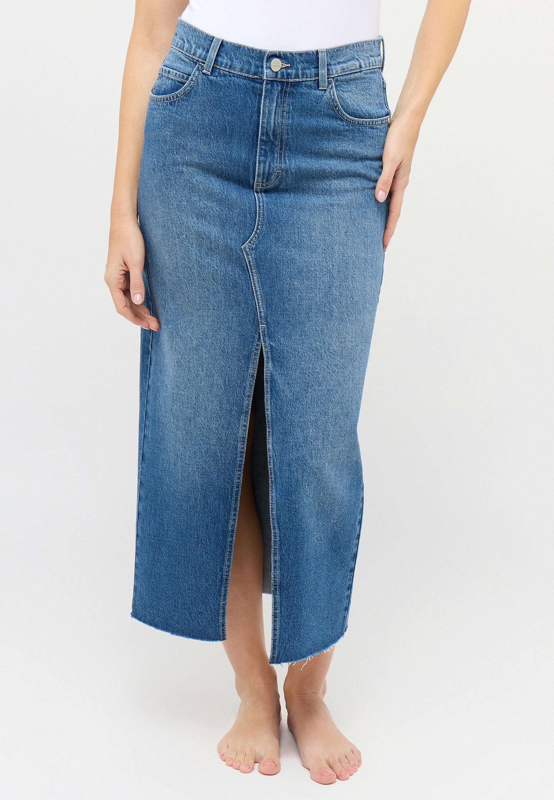 Midi Jeans-Rock mit Schlitz