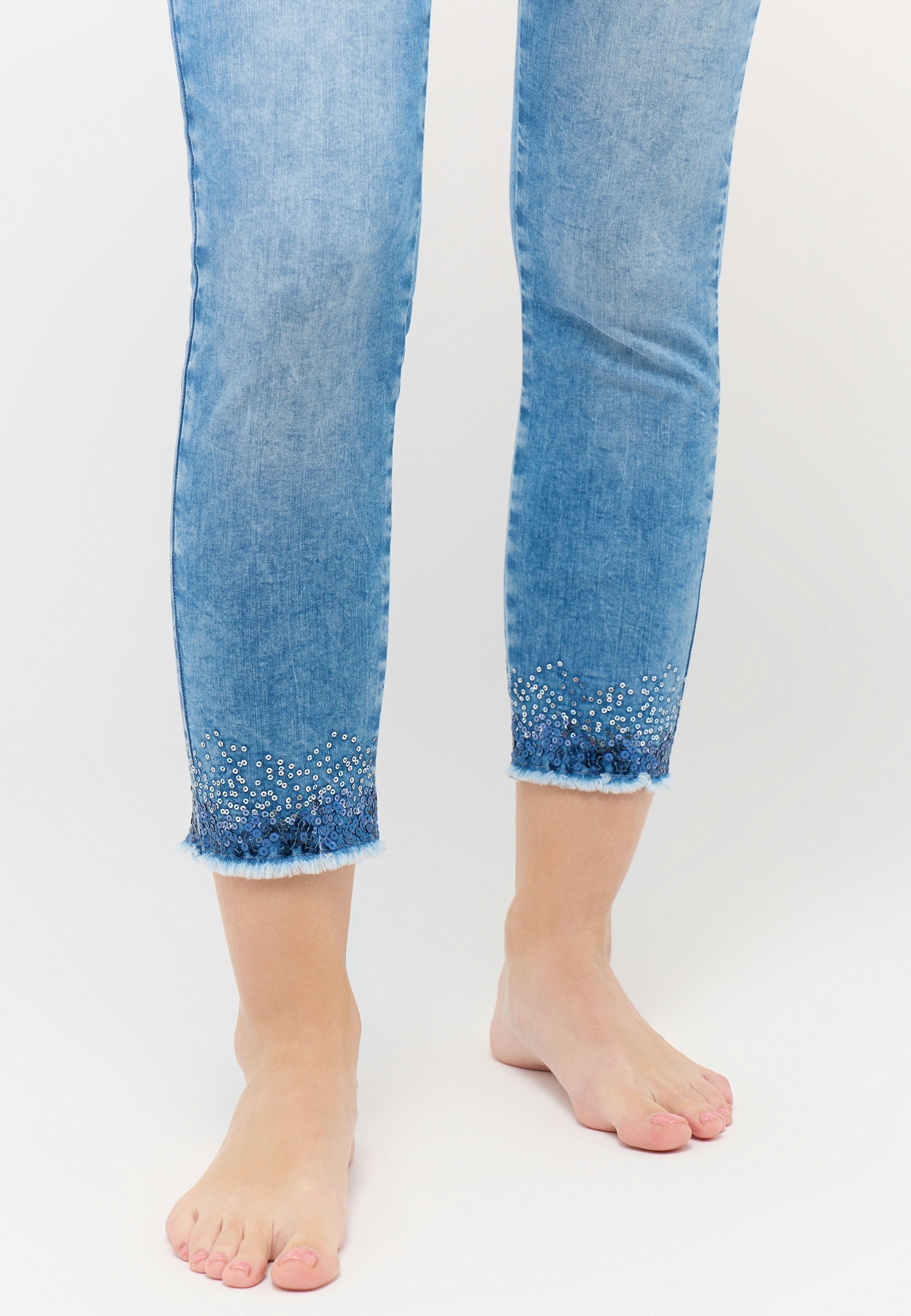 Jeans Ornella Fringe mit Used-Waschung