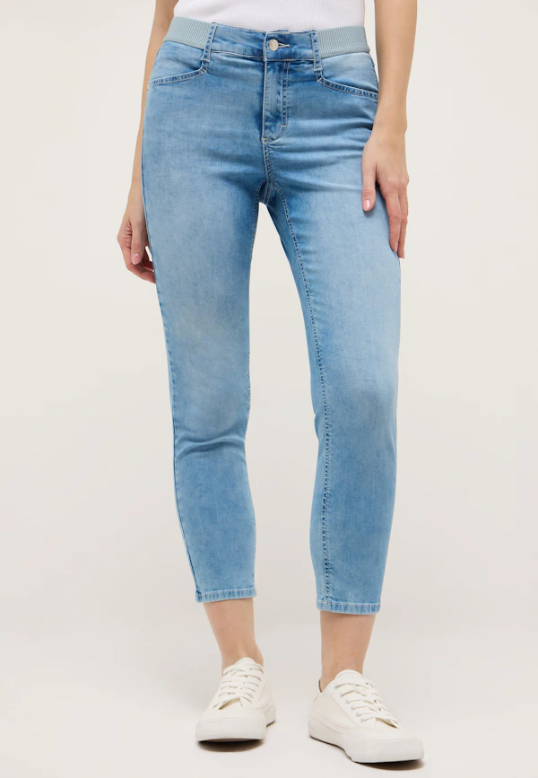 ANGELS Jean Femme Ornella Slim 7/8 – Délavé Usé Vert – Taille 38 – 5 Poches, Taille Moyenne